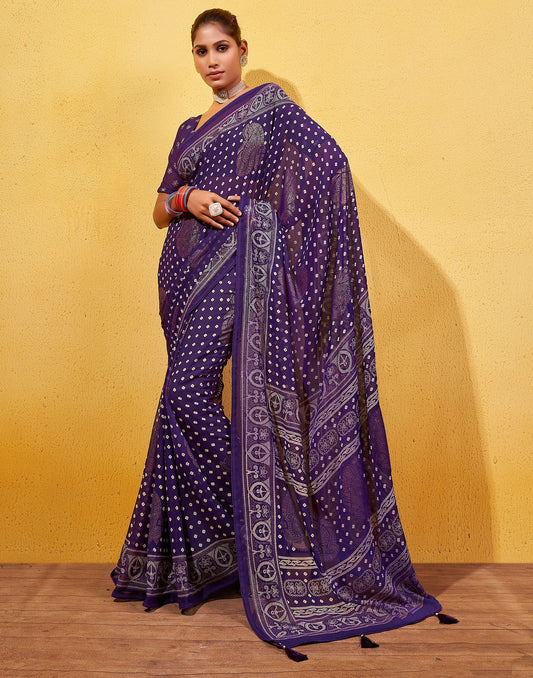 Purple Printed Georgette Saree