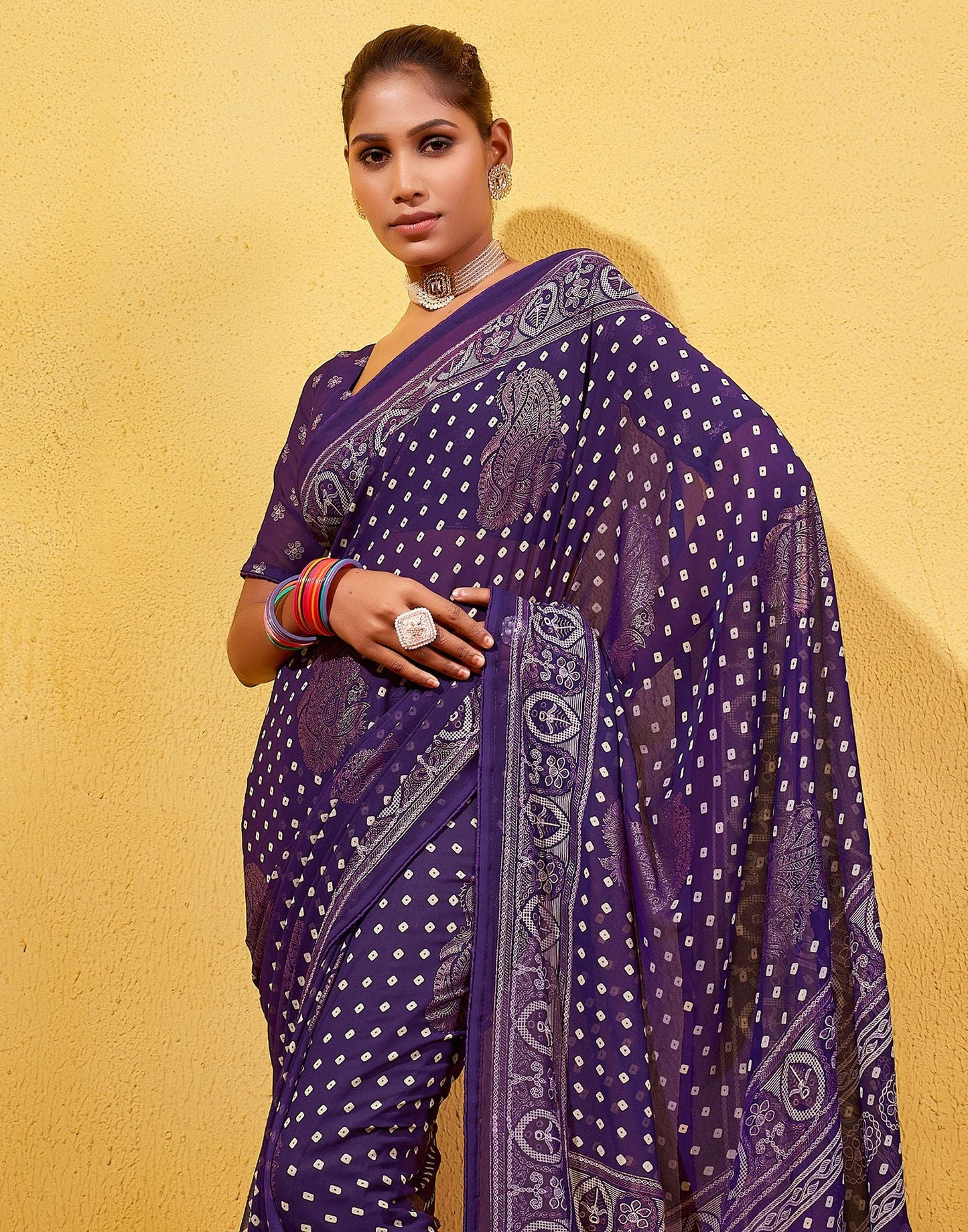 Purple Printed Georgette Saree