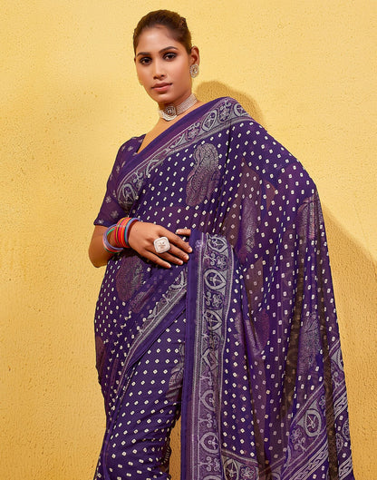 Purple Printed Georgette Saree