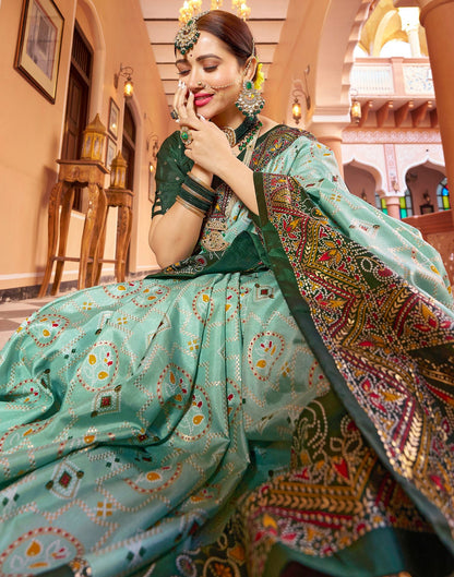 Mint Green Printed Silk Saree