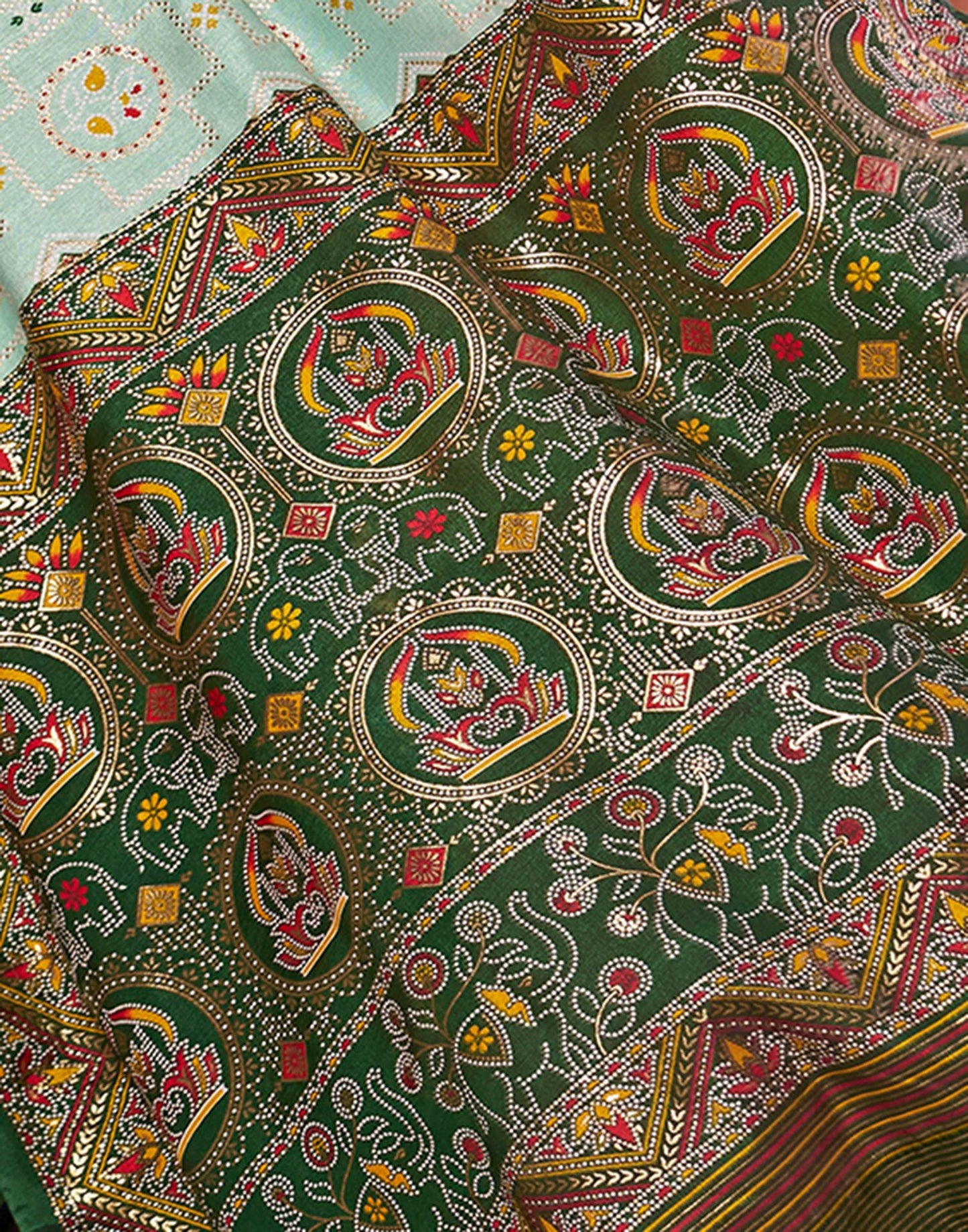 Mint Green Printed Silk Saree