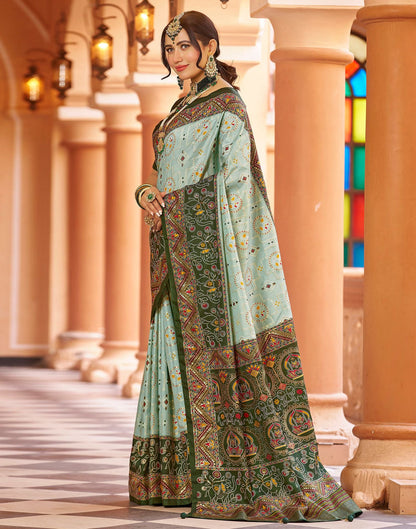 Mint Green Printed Silk Saree