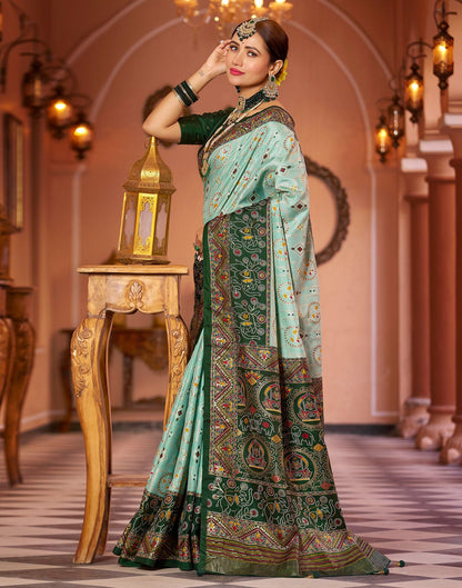 Mint Green Printed Silk Saree