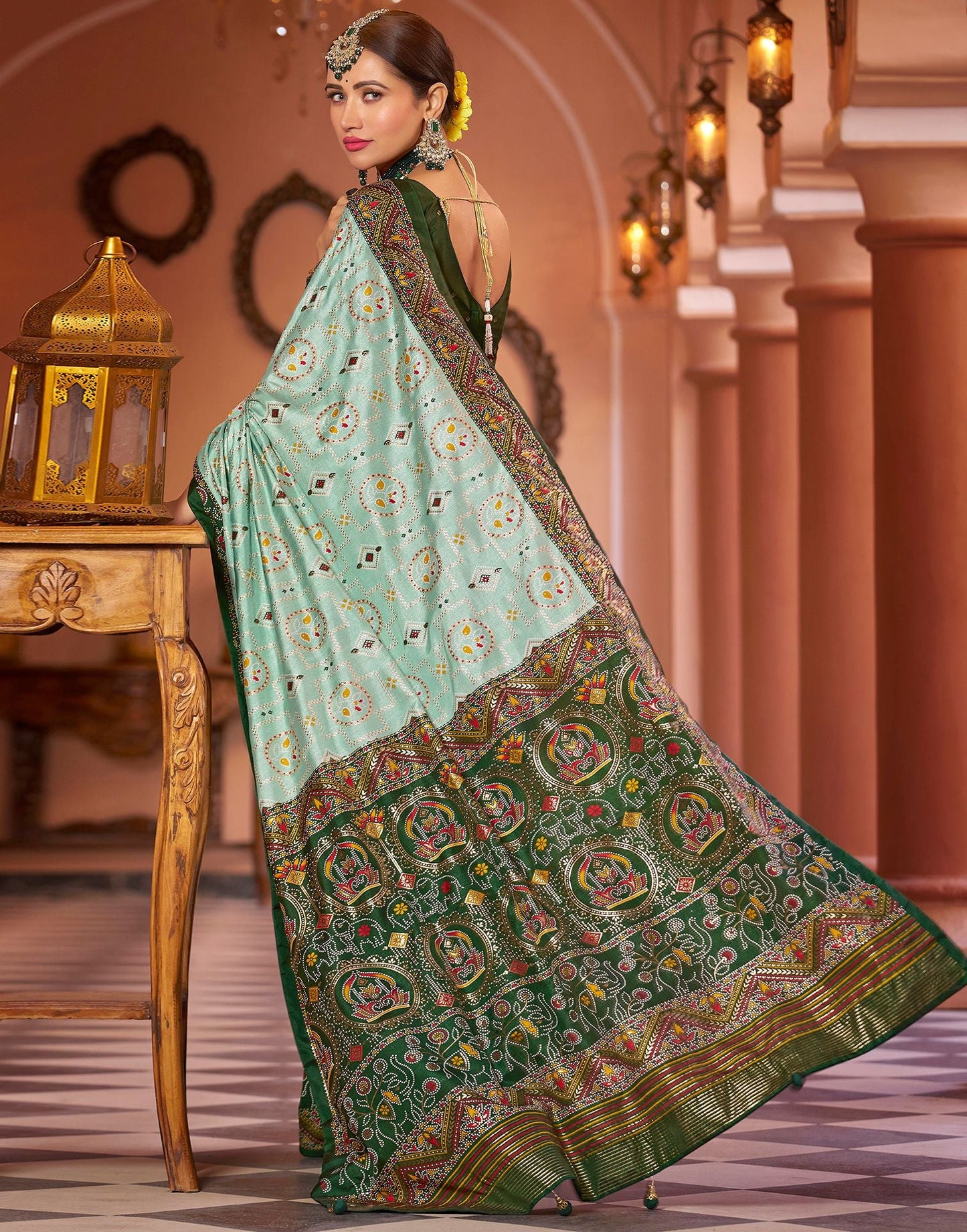 Mint Green Printed Silk Saree