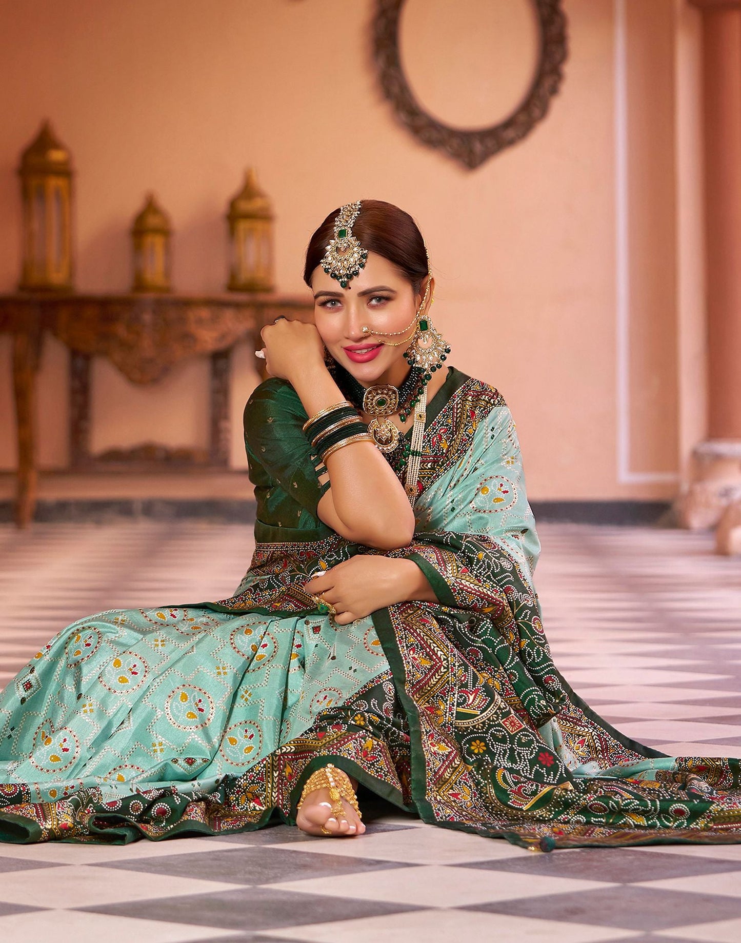 Mint Green Printed Silk Saree