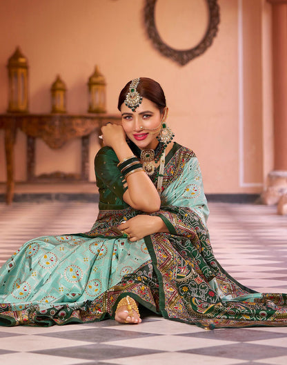 Mint Green Printed Silk Saree