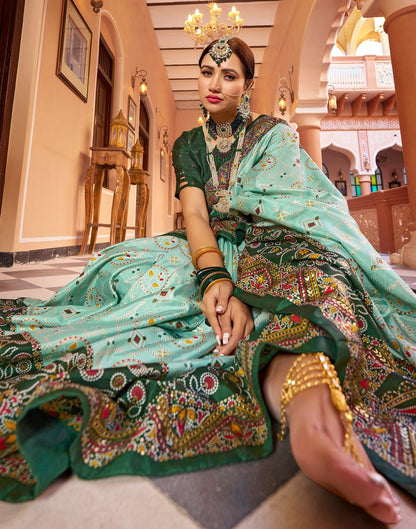 Mint Green Printed Silk Saree