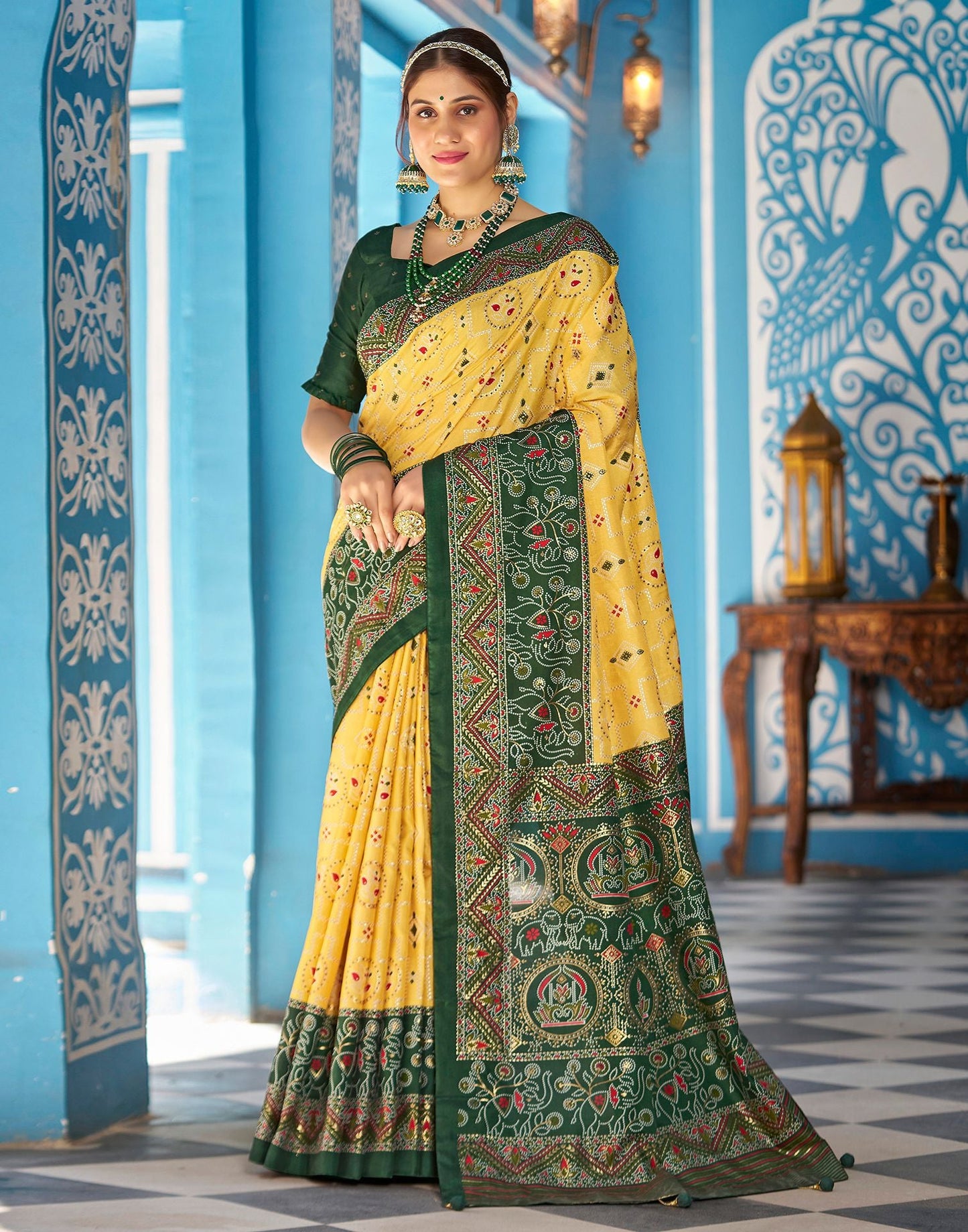 Yellow Printed Silk Saree