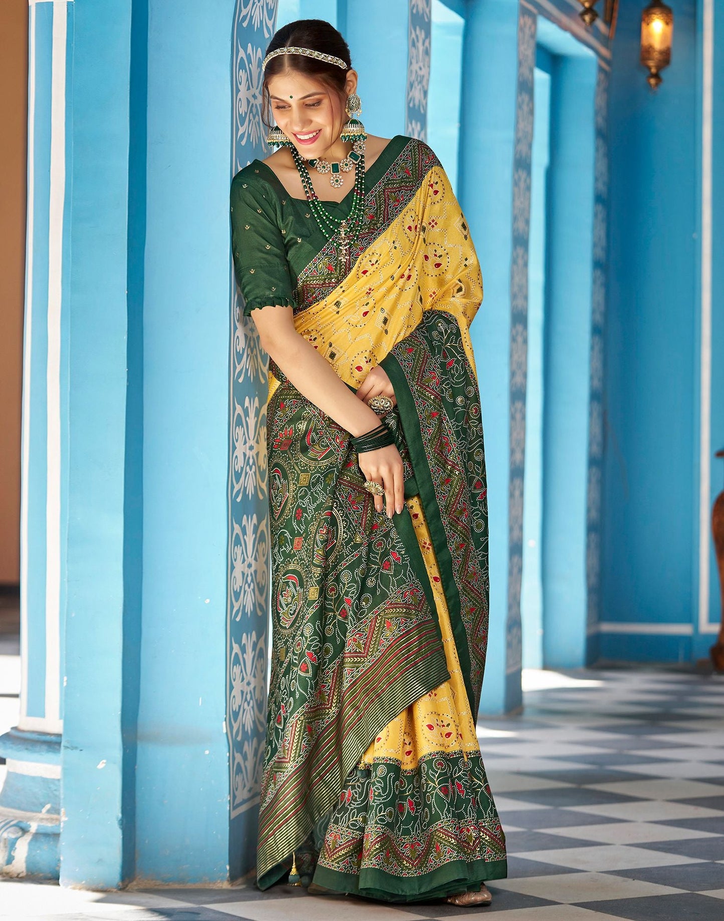 Yellow Printed Silk Saree