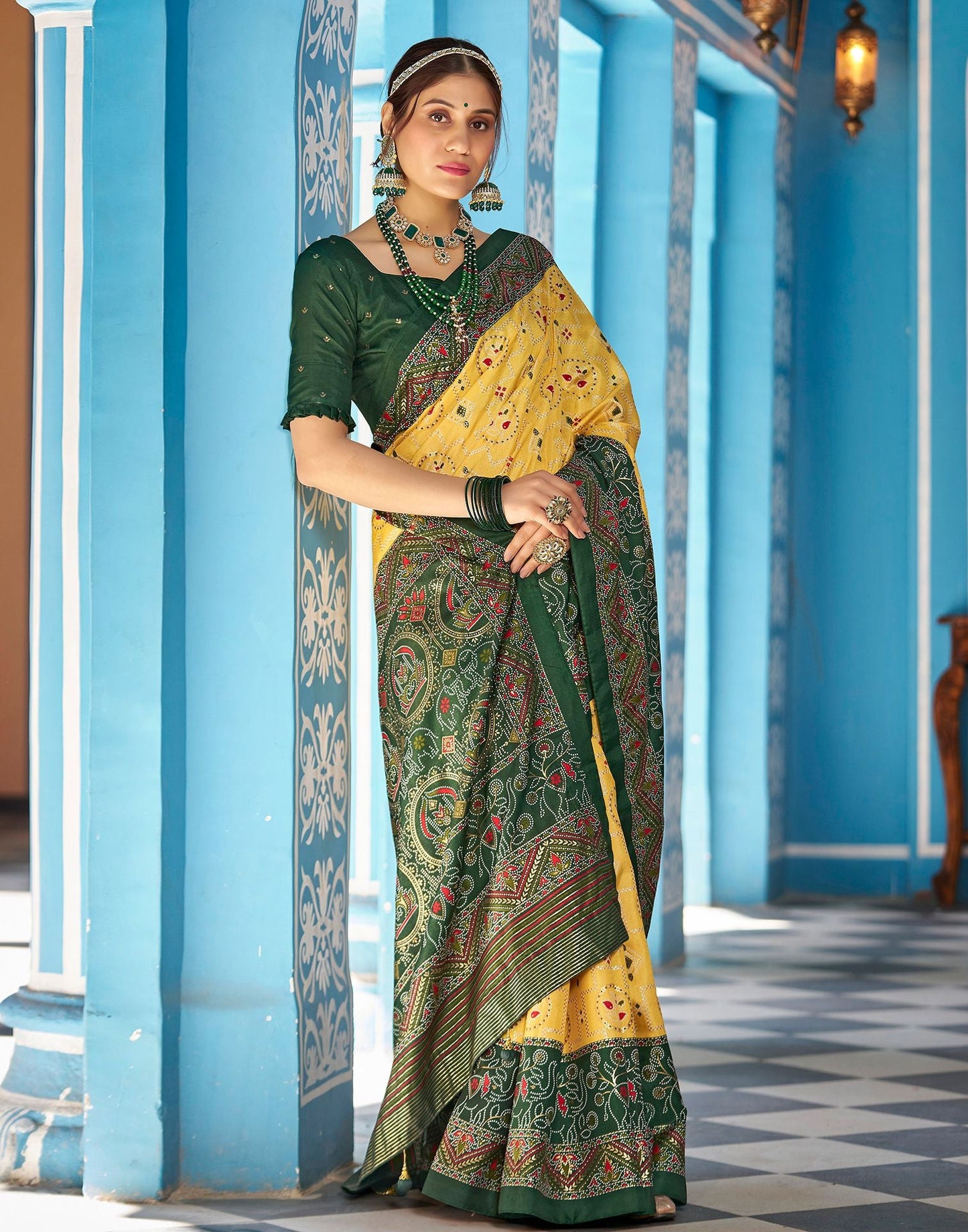 Yellow Printed Silk Saree