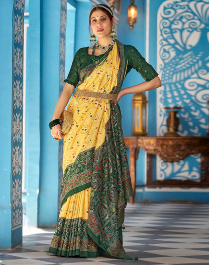 Yellow Printed Silk Saree