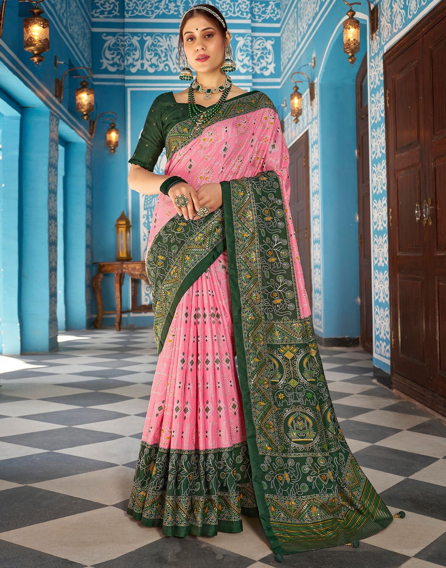 Light Pink Printed Silk Saree