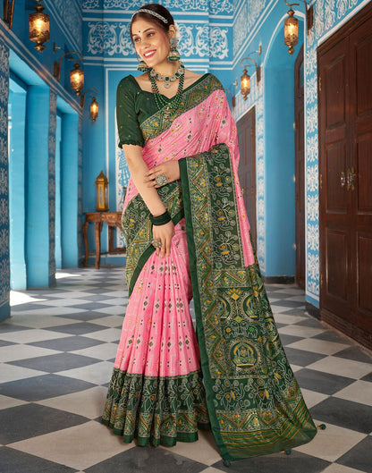 Light Pink Printed Silk Saree