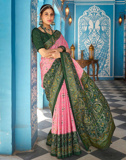 Light Pink Printed Silk Saree