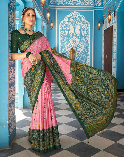 Light Pink Printed Silk Saree