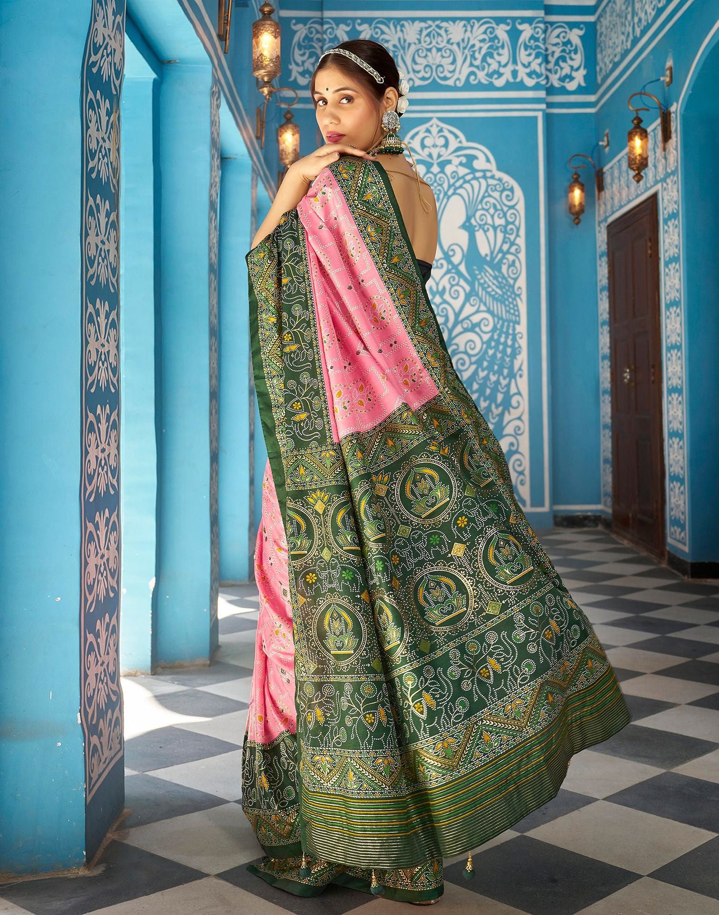 Light Pink Printed Silk Saree