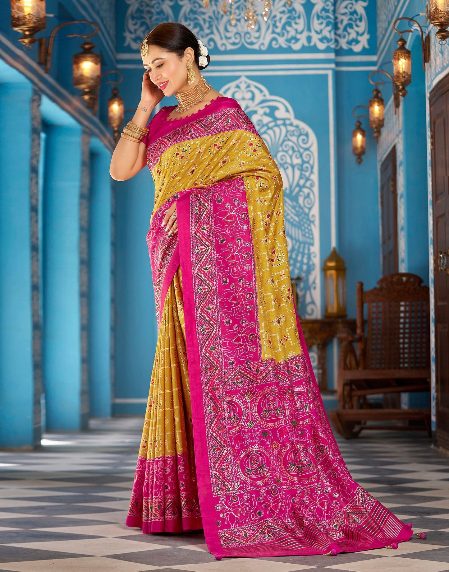 Musterd Printed Silk Saree