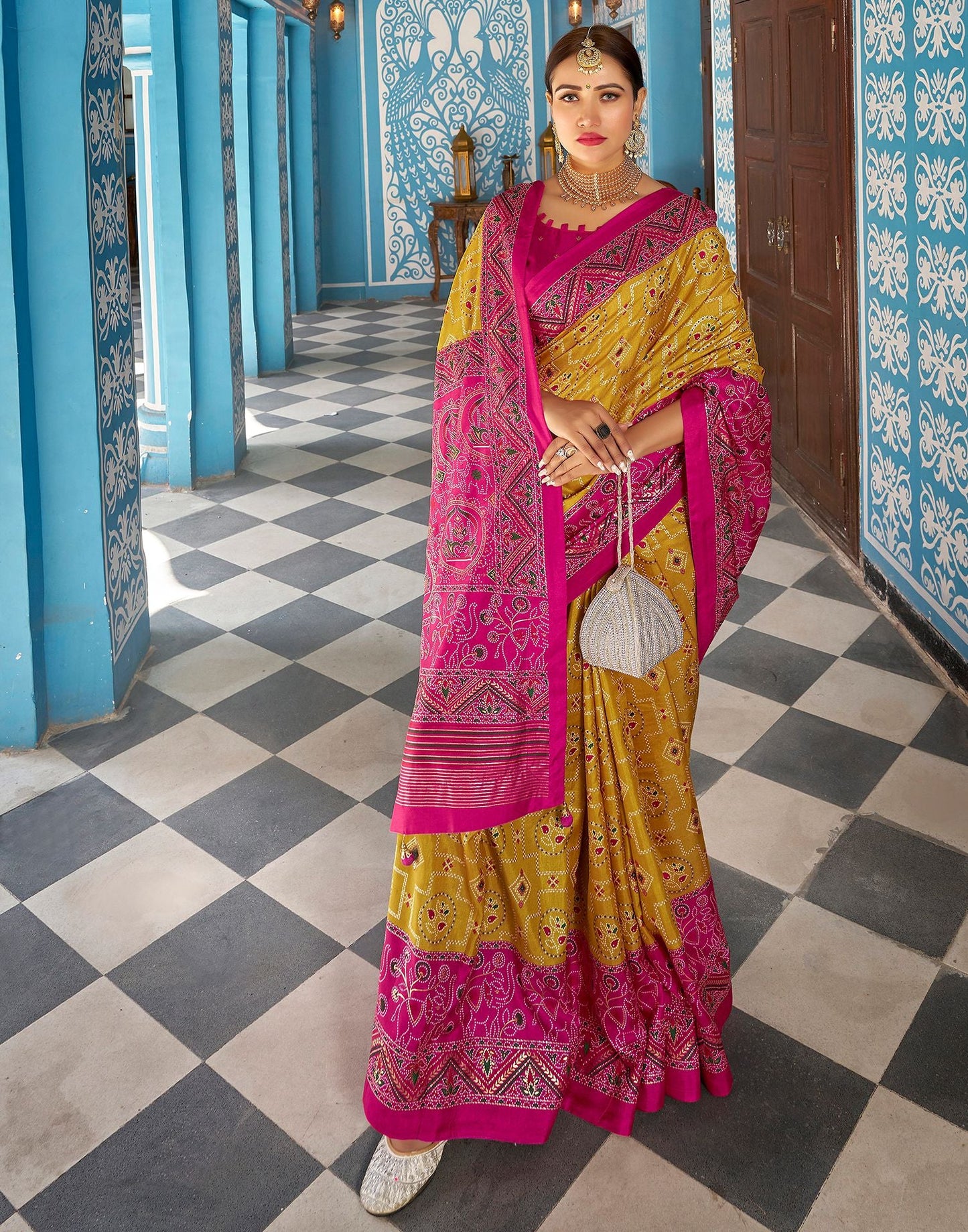 Musterd Printed Silk Saree