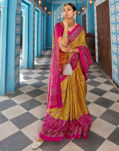Musterd Printed Silk Saree