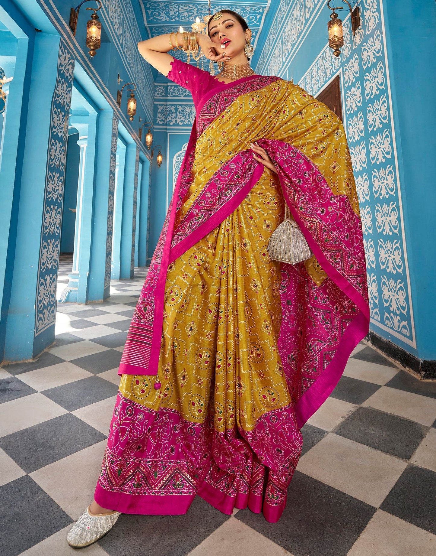 Musterd Printed Silk Saree