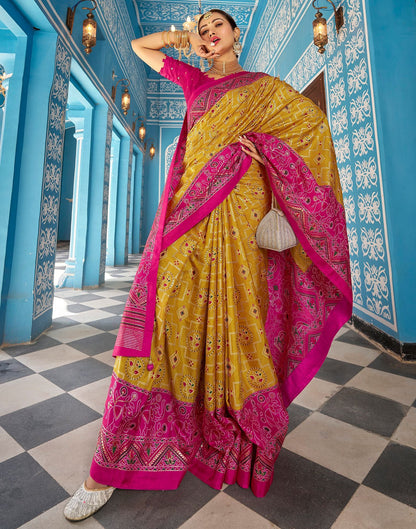 Musterd Printed Silk Saree