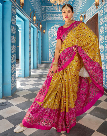 Musterd Printed Silk Saree