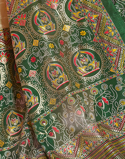 Beige & green Printed Silk Saree