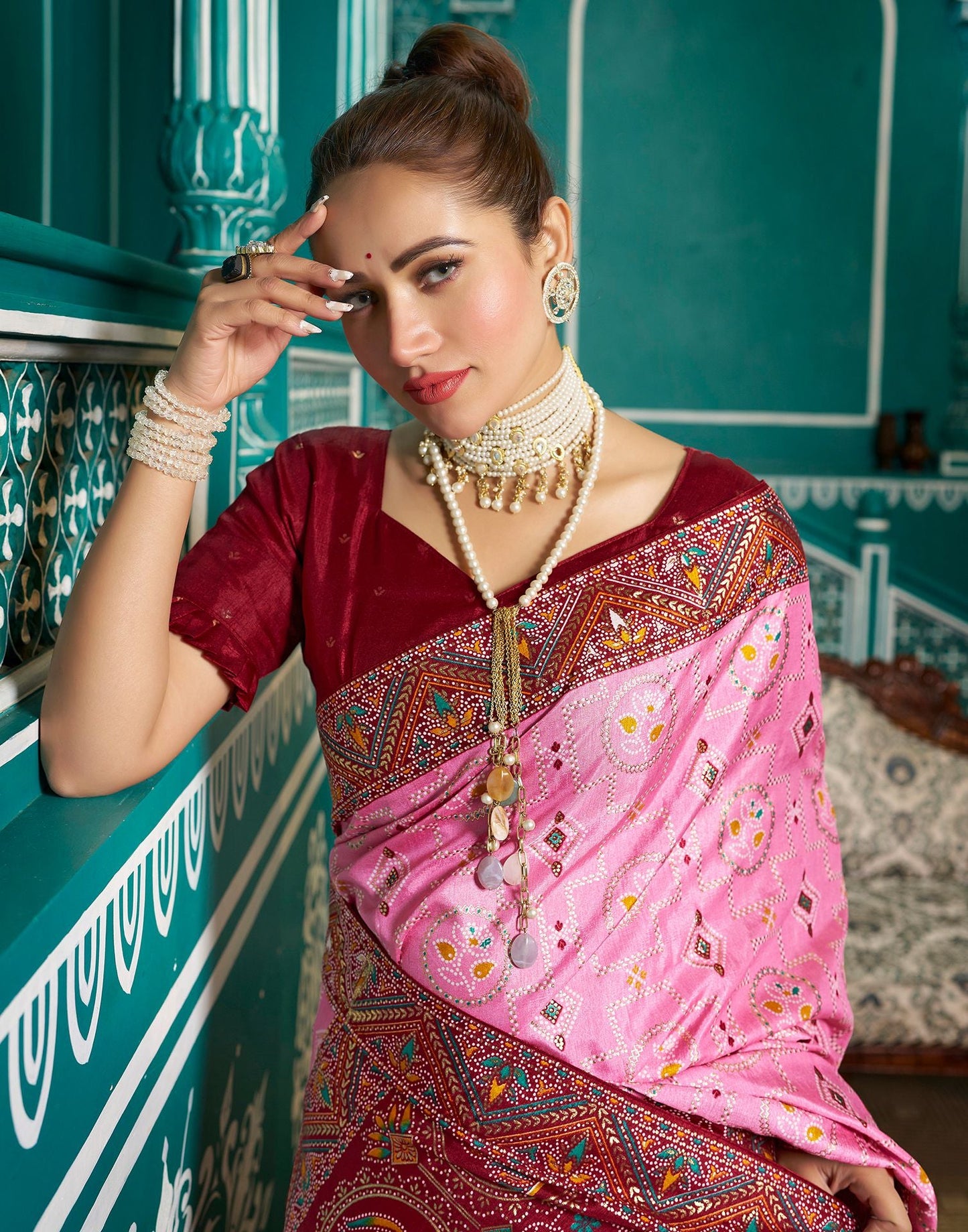 Light Pink Printed Silk Saree
