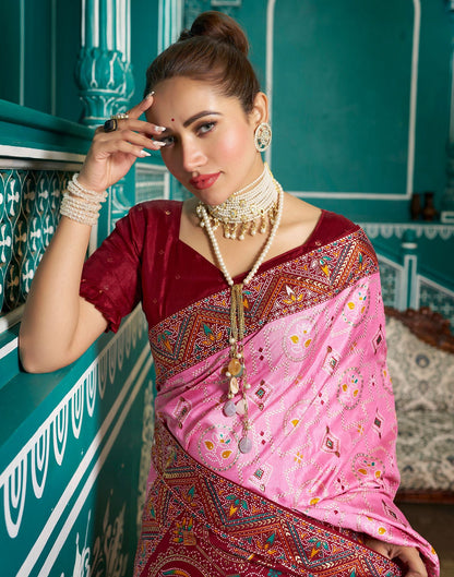 Light Pink Printed Silk Saree