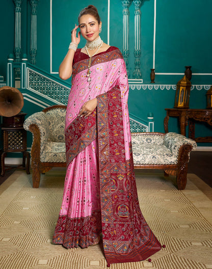 Light Pink Printed Silk Saree