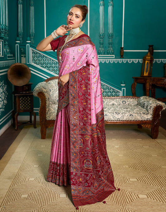 Light Pink Printed Silk Saree