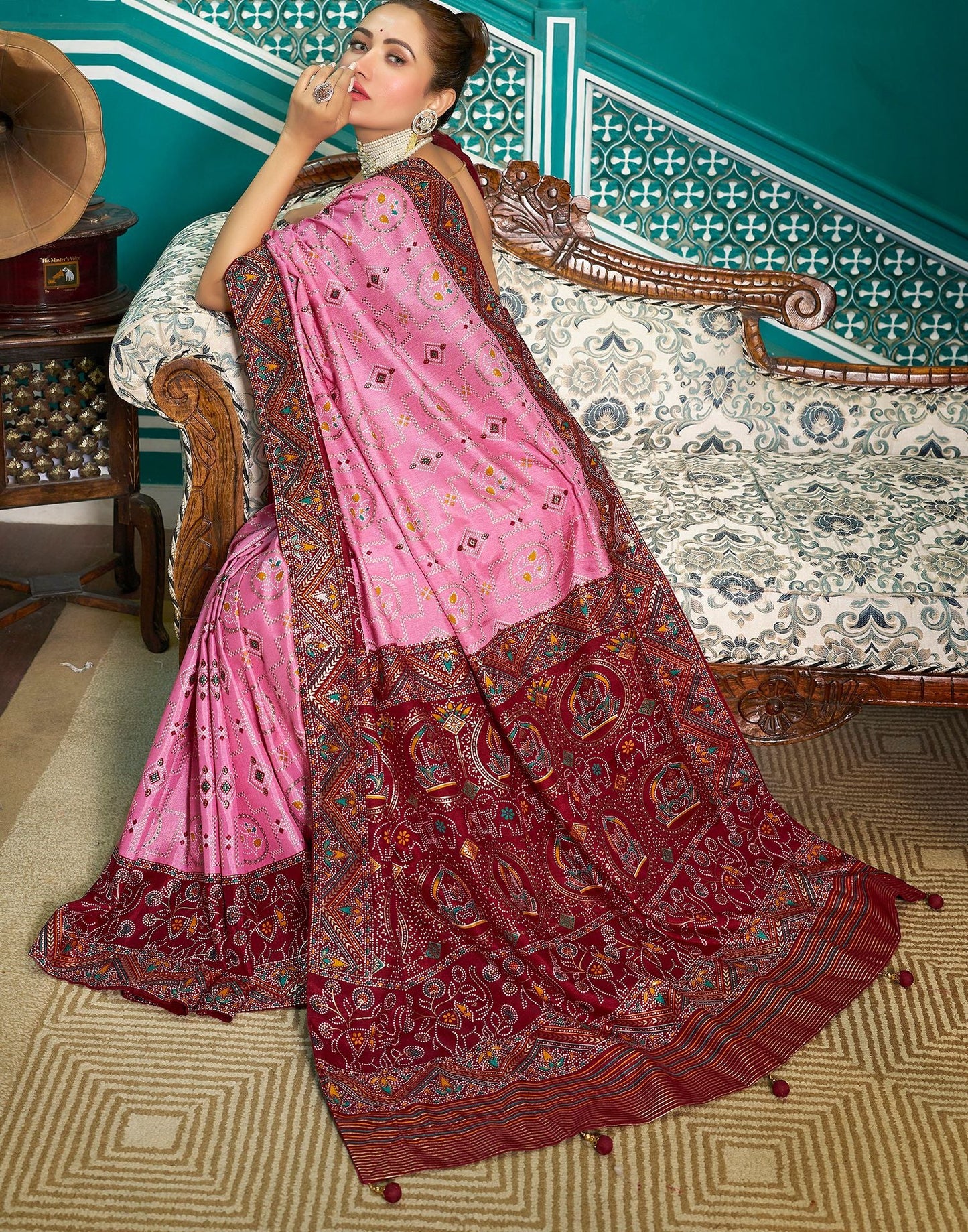 Light Pink Printed Silk Saree