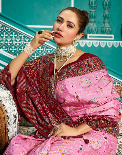 Light Pink Printed Silk Saree