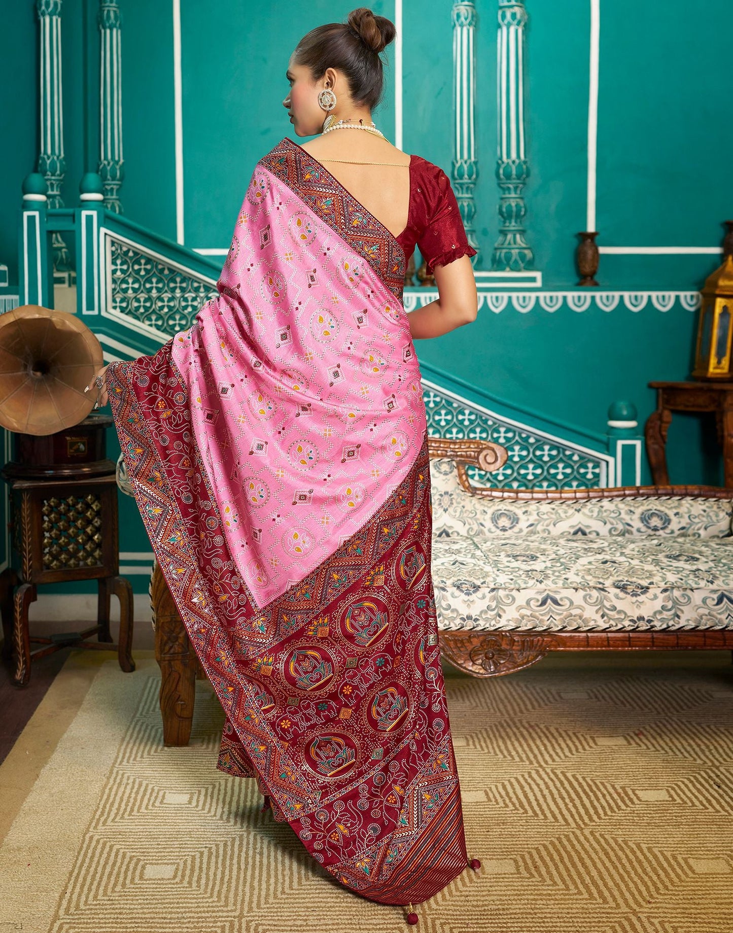 Light Pink Printed Silk Saree