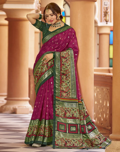 Pink Printed Silk Saree