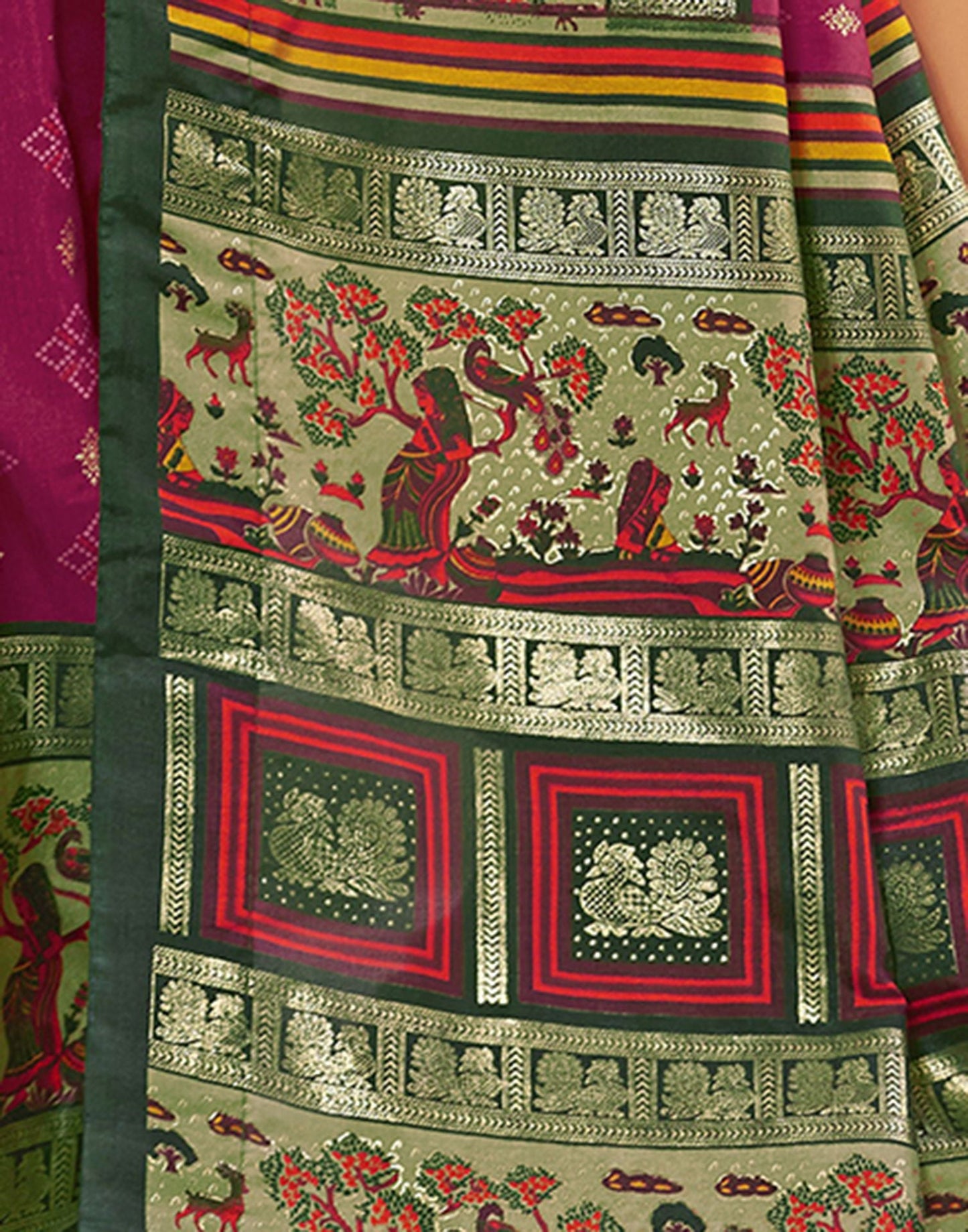 Pink Printed Silk Saree