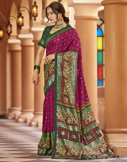 Pink Printed Silk Saree