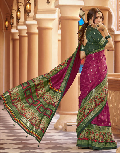 Pink Printed Silk Saree