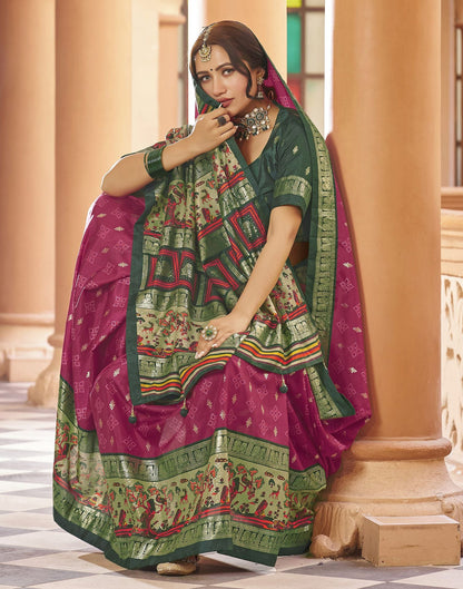 Pink Printed Silk Saree