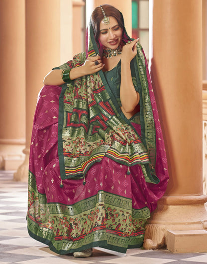 Pink Printed Silk Saree