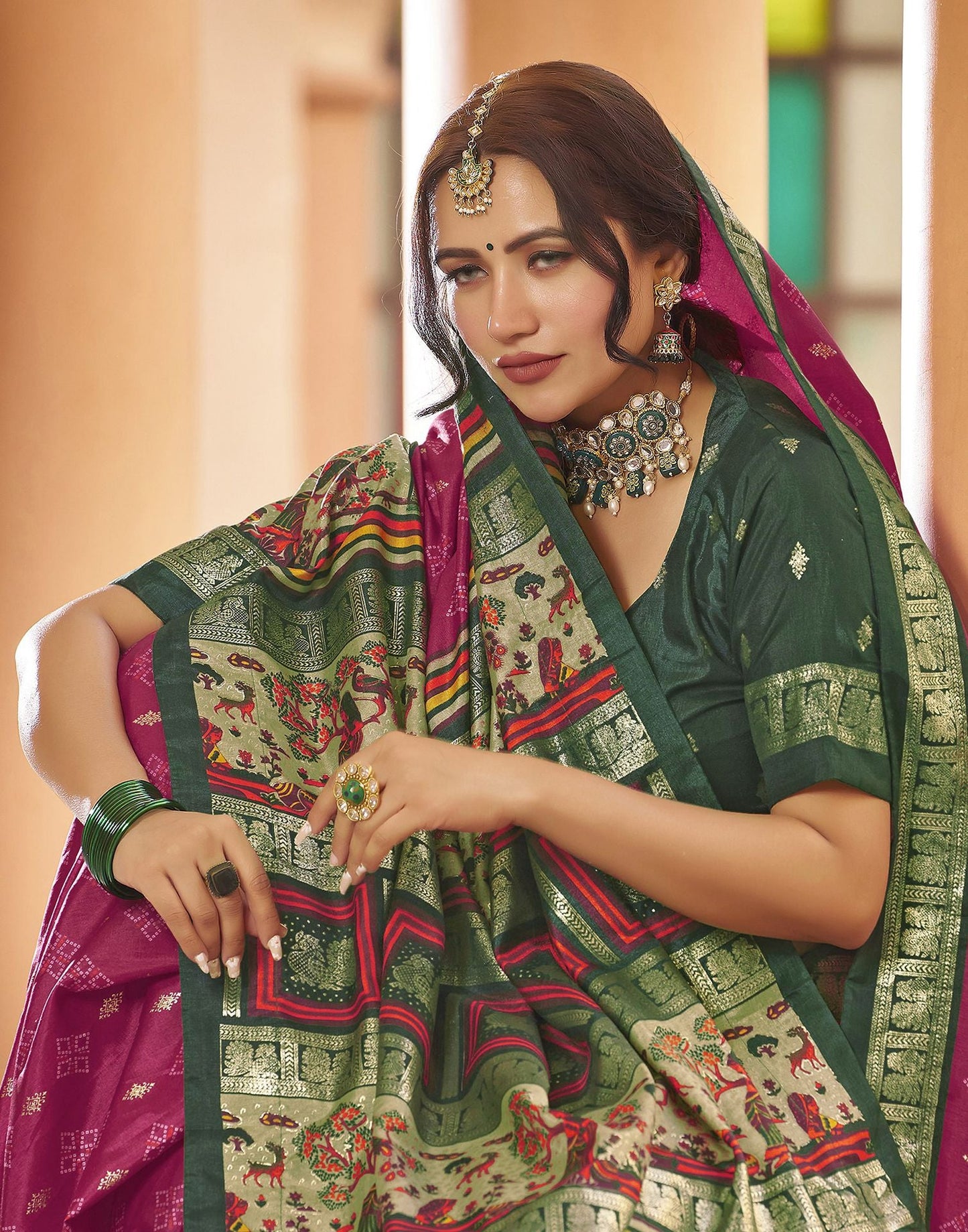 Pink Printed Silk Saree