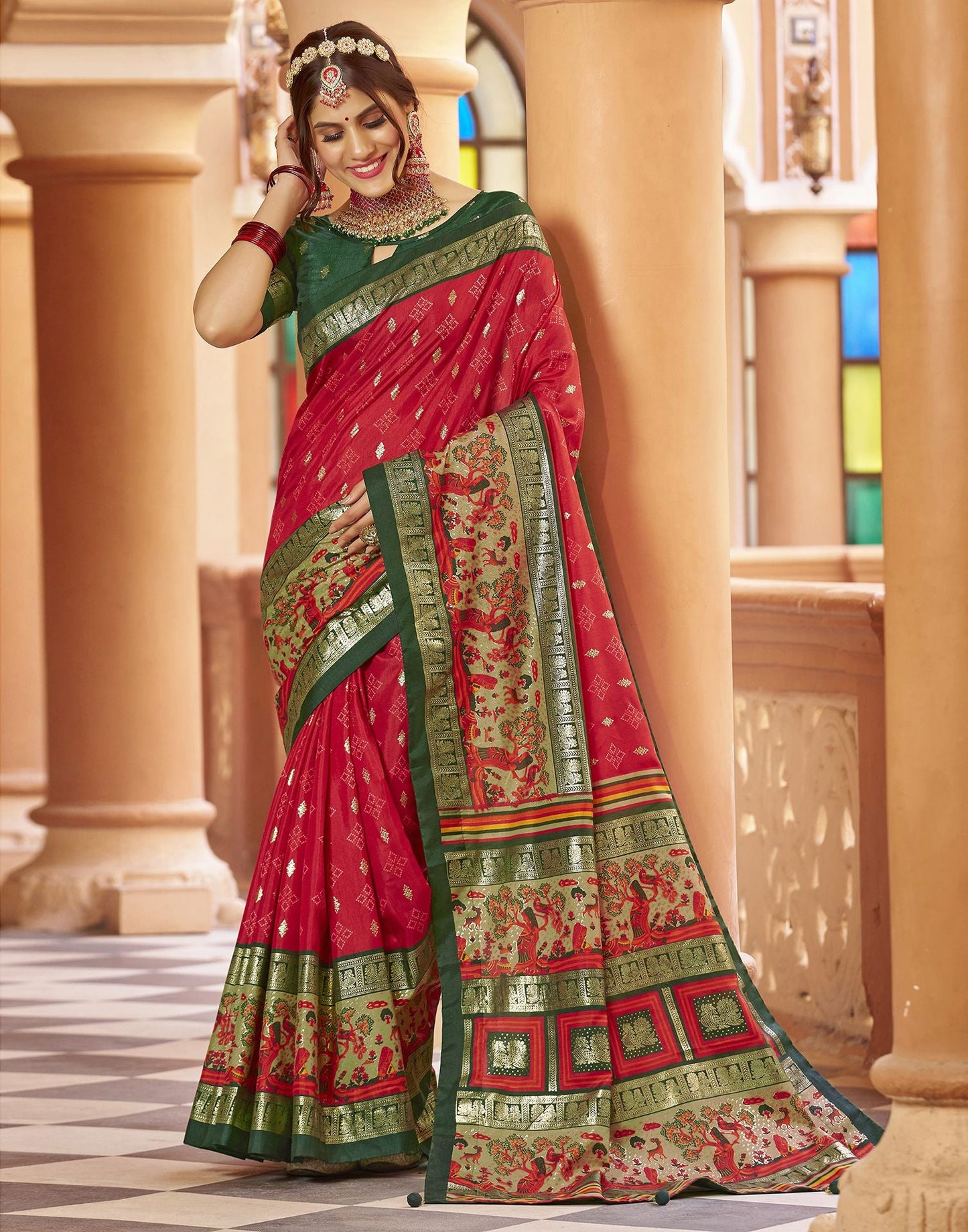 Red Printed Silk Saree