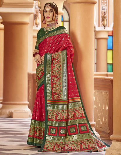 Red Printed Silk Saree
