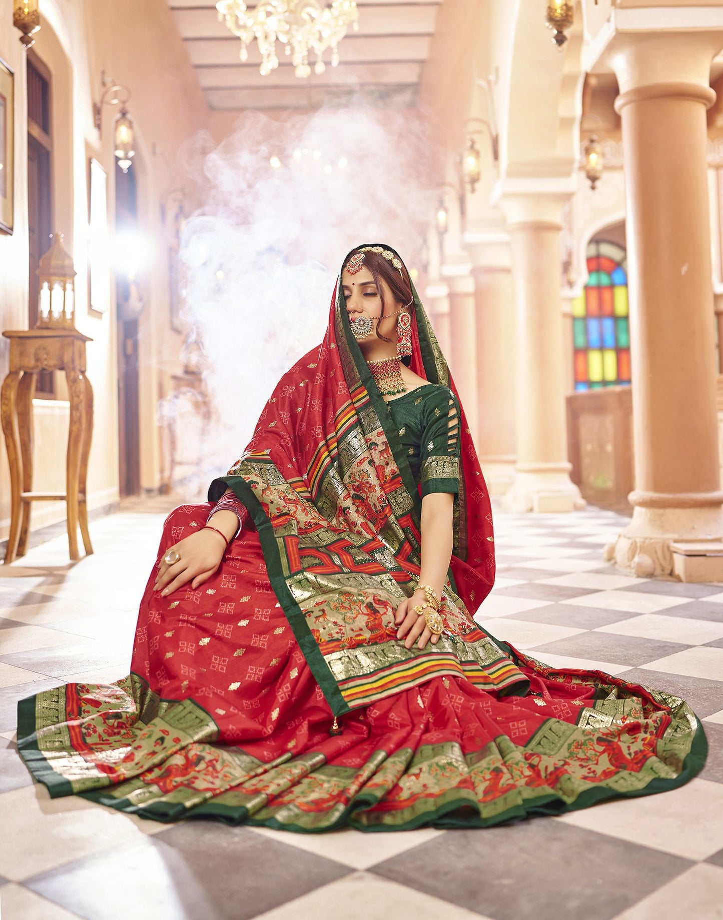 Red Printed Silk Saree