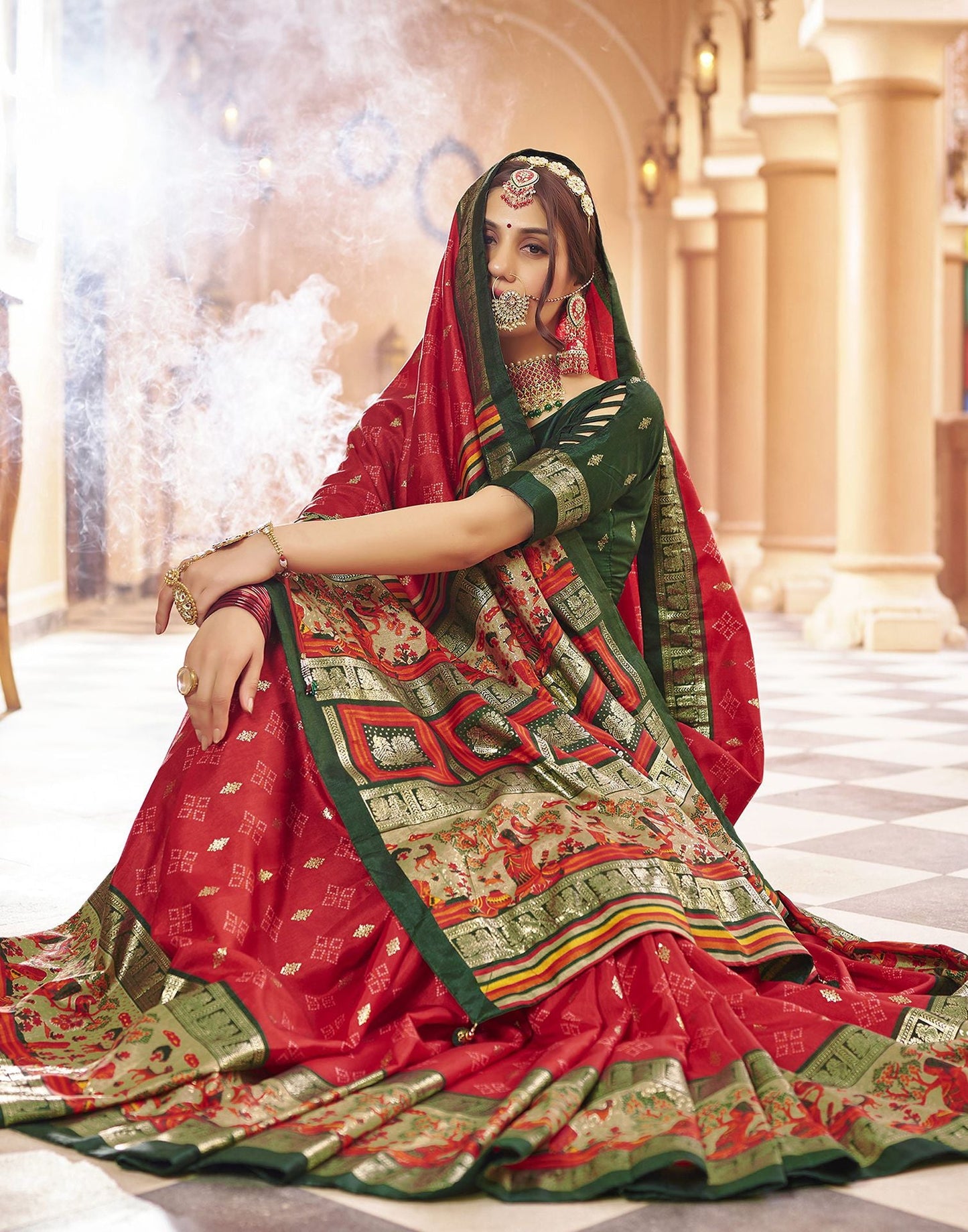 Red Printed Silk Saree