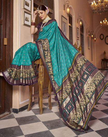 Teal Blue Printed Silk Saree