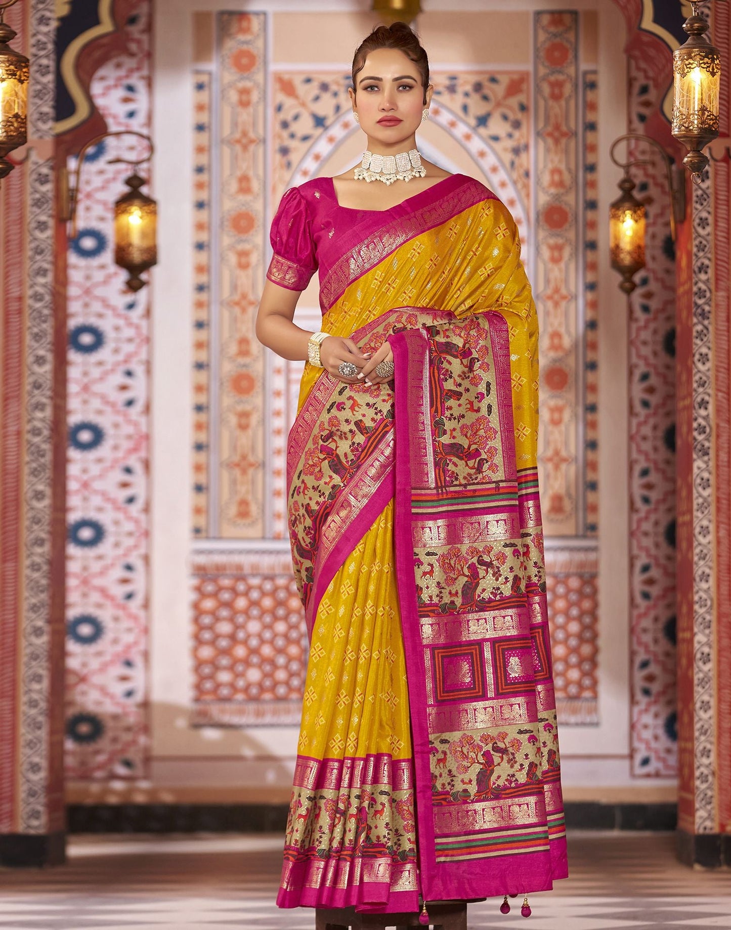 Turmeric Printed Silk Saree