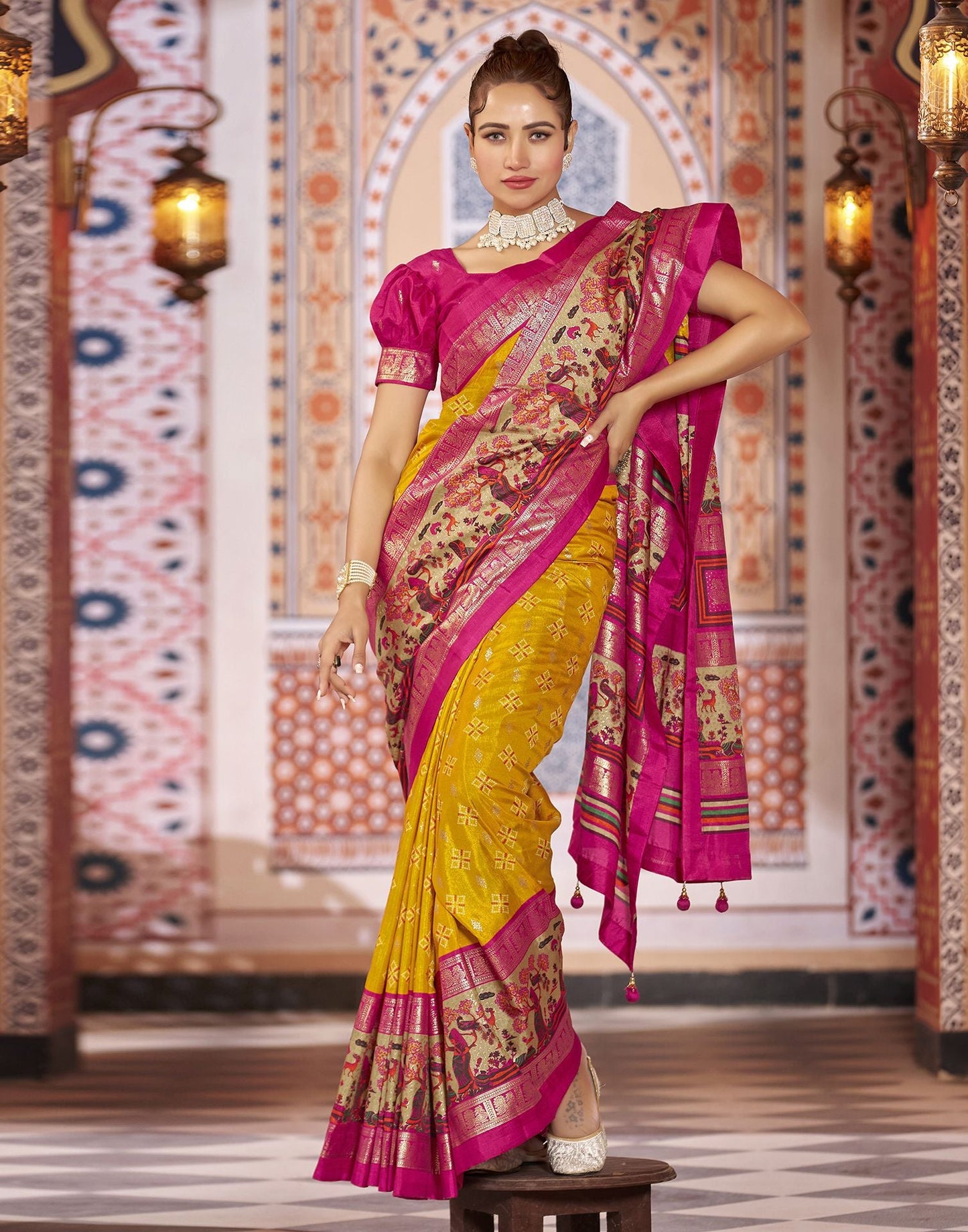 Turmeric Printed Silk Saree