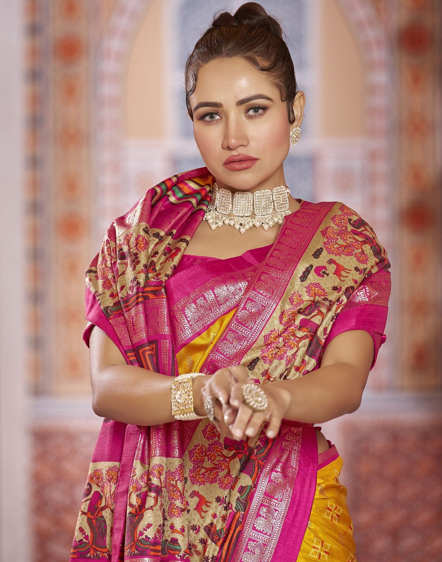 Turmeric Printed Silk Saree