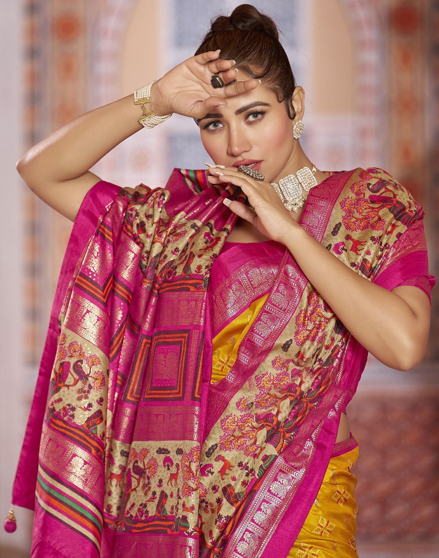 Turmeric Printed Silk Saree